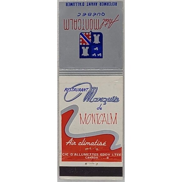 Marquis de Montcalm Other - Front Strike Matchbook Cover Restaurant Marquis de Montcalm Quebec Canada